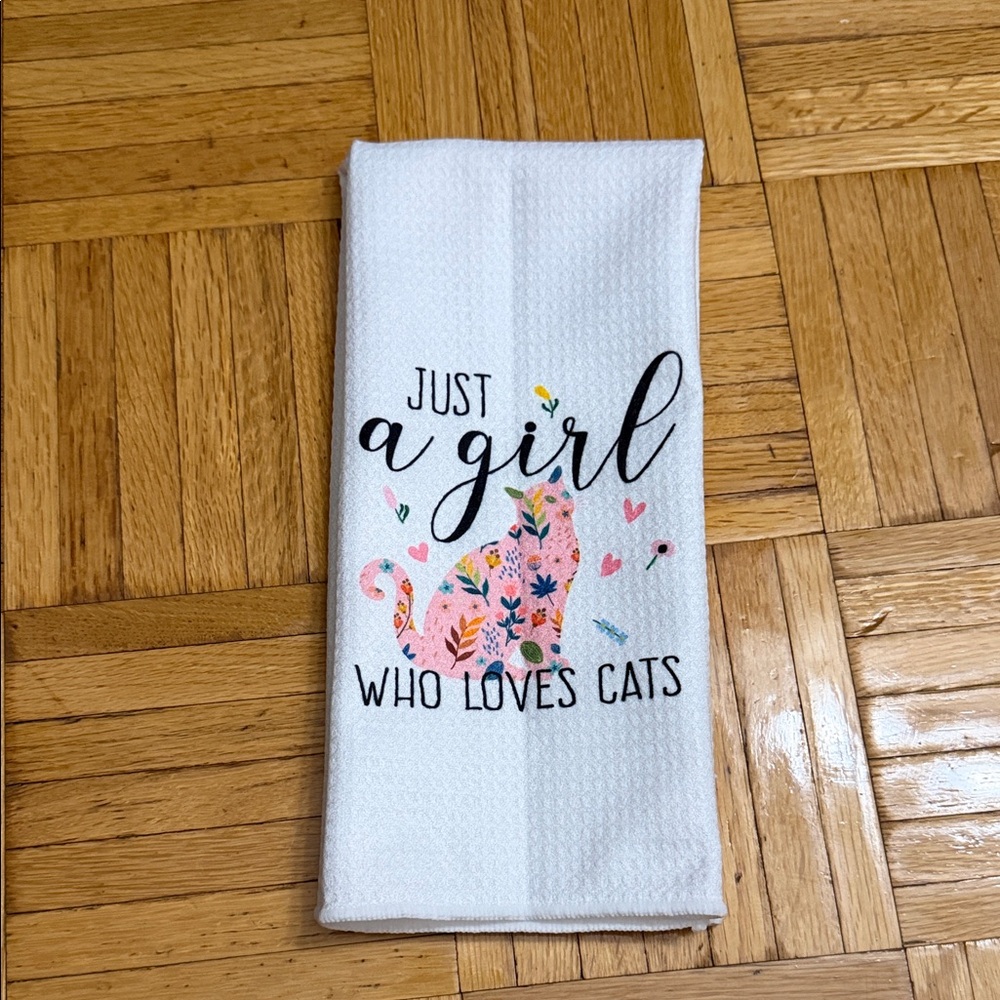 Just a Girl Who Loves Cats Floral Cat Kitchen Towel - White